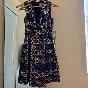 Metallic Jacquard Fit & Flare Cocktail Dress